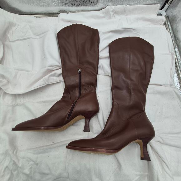 NEW Dolce Vita Annika Pointed Toe Chocolate Leather Knee High Boot Women sz 9.5 - Picture 2 of 6
